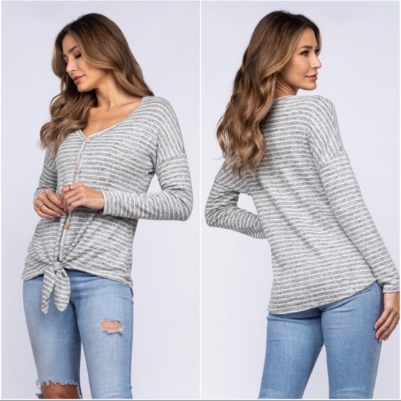 (48)New Made In USA Ultra Soft Hacci Brushed Button Spring Cute Top - Picture 3 of 3